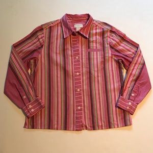 Liz Claiborne Button Front Striped Blouse Pink